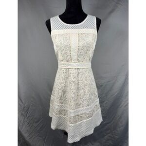 Skies Are Blue Lace Dress Womens S Cream Excellent Sleeveless Fit Flare 93055DL